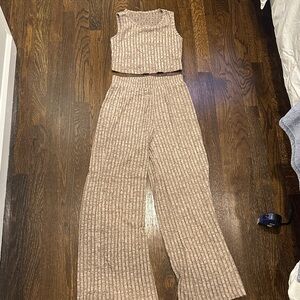 SHEIN Ribbed Knit Jumpsuit - Beige